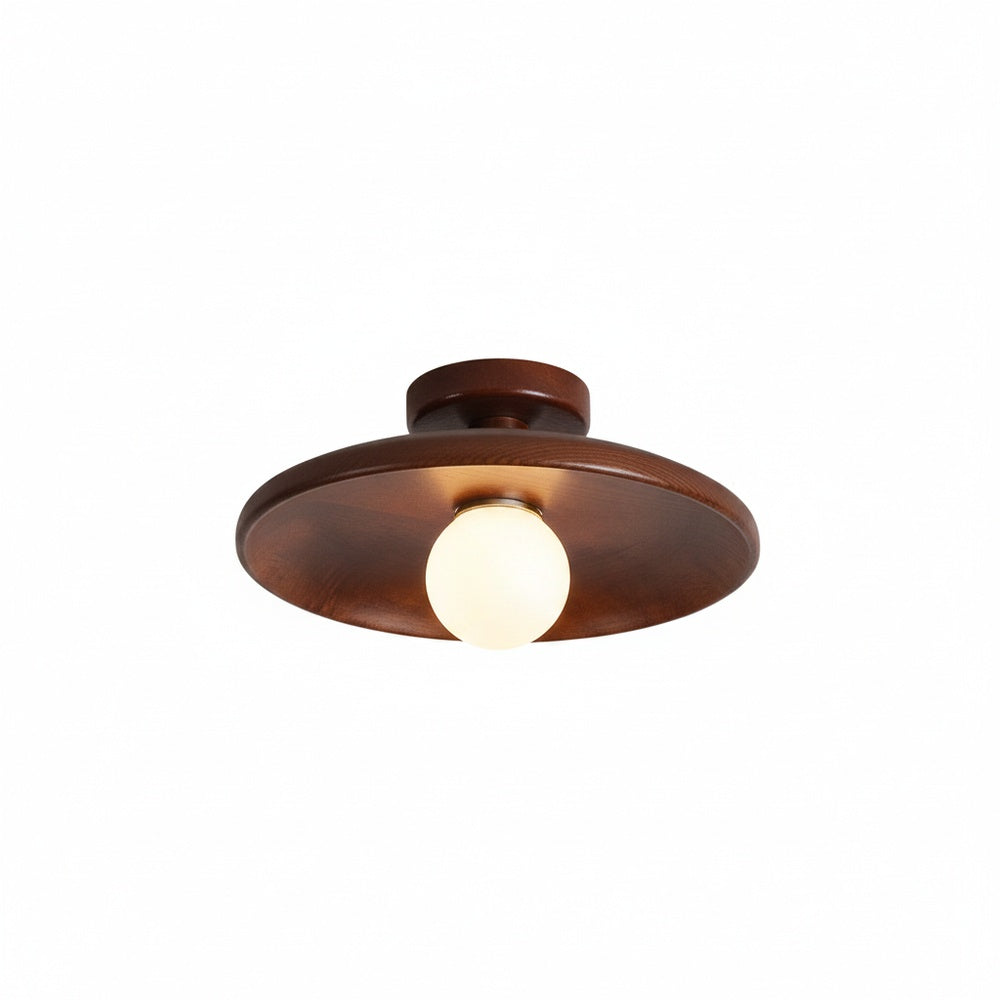 Flush Mount Ceiling Light Scandinavian Wood Disc with Globe Shade