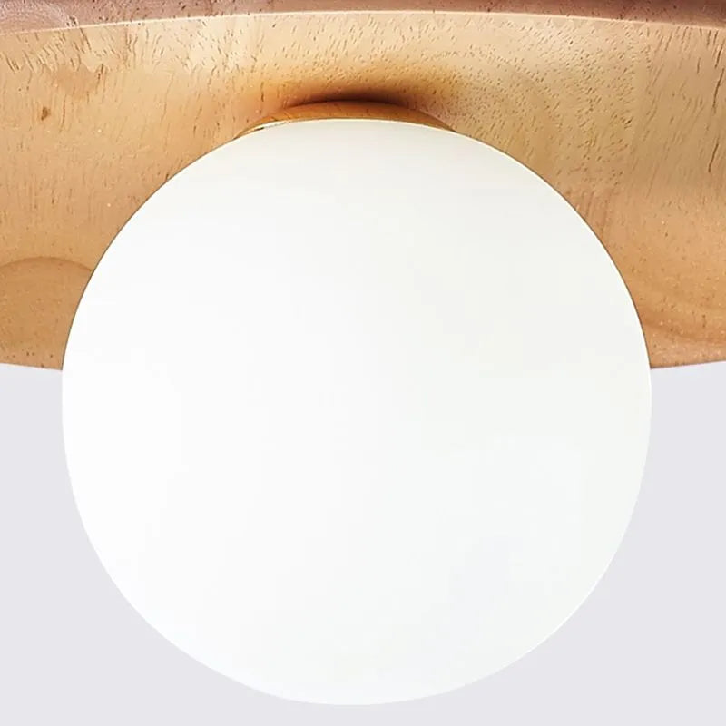 Flush Mount Ceiling Light Scandinavian Wood Disc with Globe Shade
