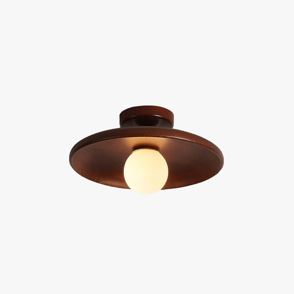 Flush Mount Ceiling Light Scandinavian Wood Disc with Globe Shade