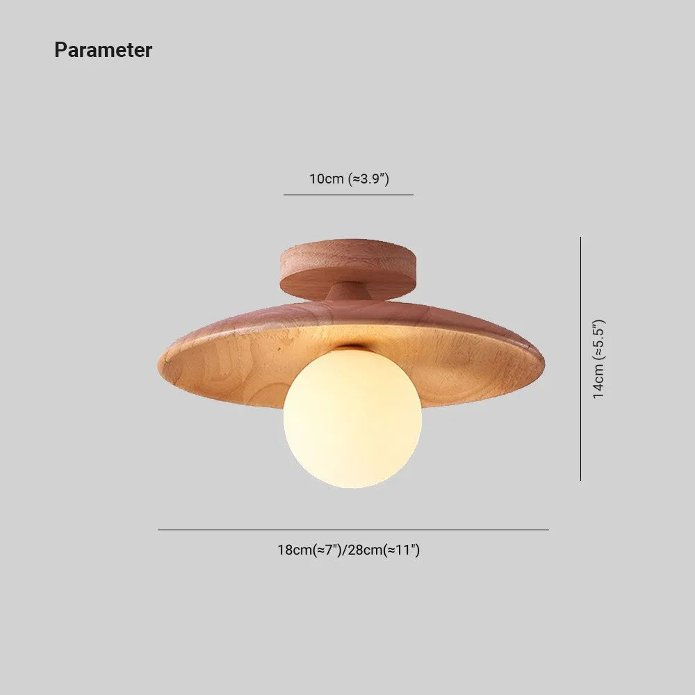 Flush Mount Ceiling Light Scandinavian Wood Disc with Globe Shade
