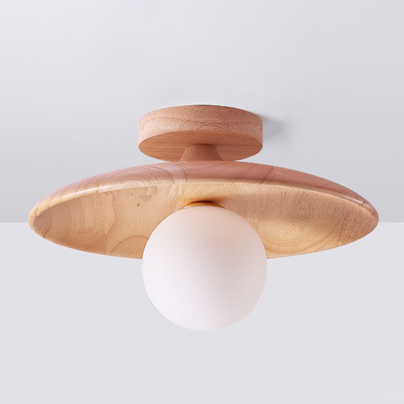 Flush Mount Ceiling Light Scandinavian Wood Disc with Globe Shade