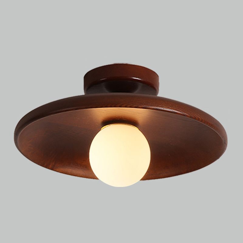 Flush Mount Ceiling Light Scandinavian Wood Disc with Globe Shade