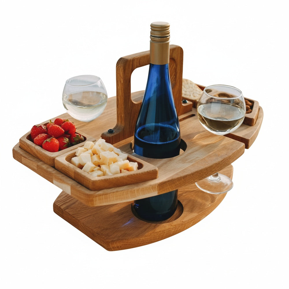 Foldable Wooden Picnic Table with Wine Holder