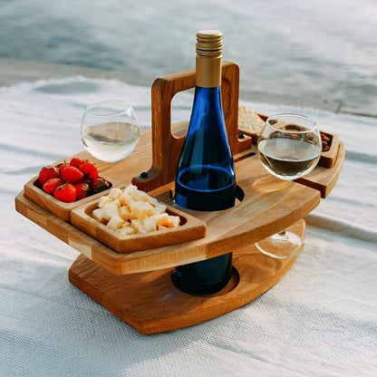 Foldable Wooden Picnic Table with Wine Holder