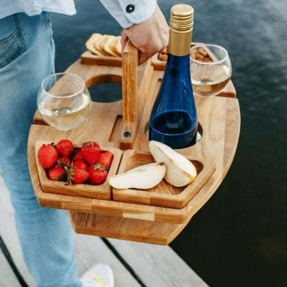Foldable Wooden Picnic Table with Wine Holder