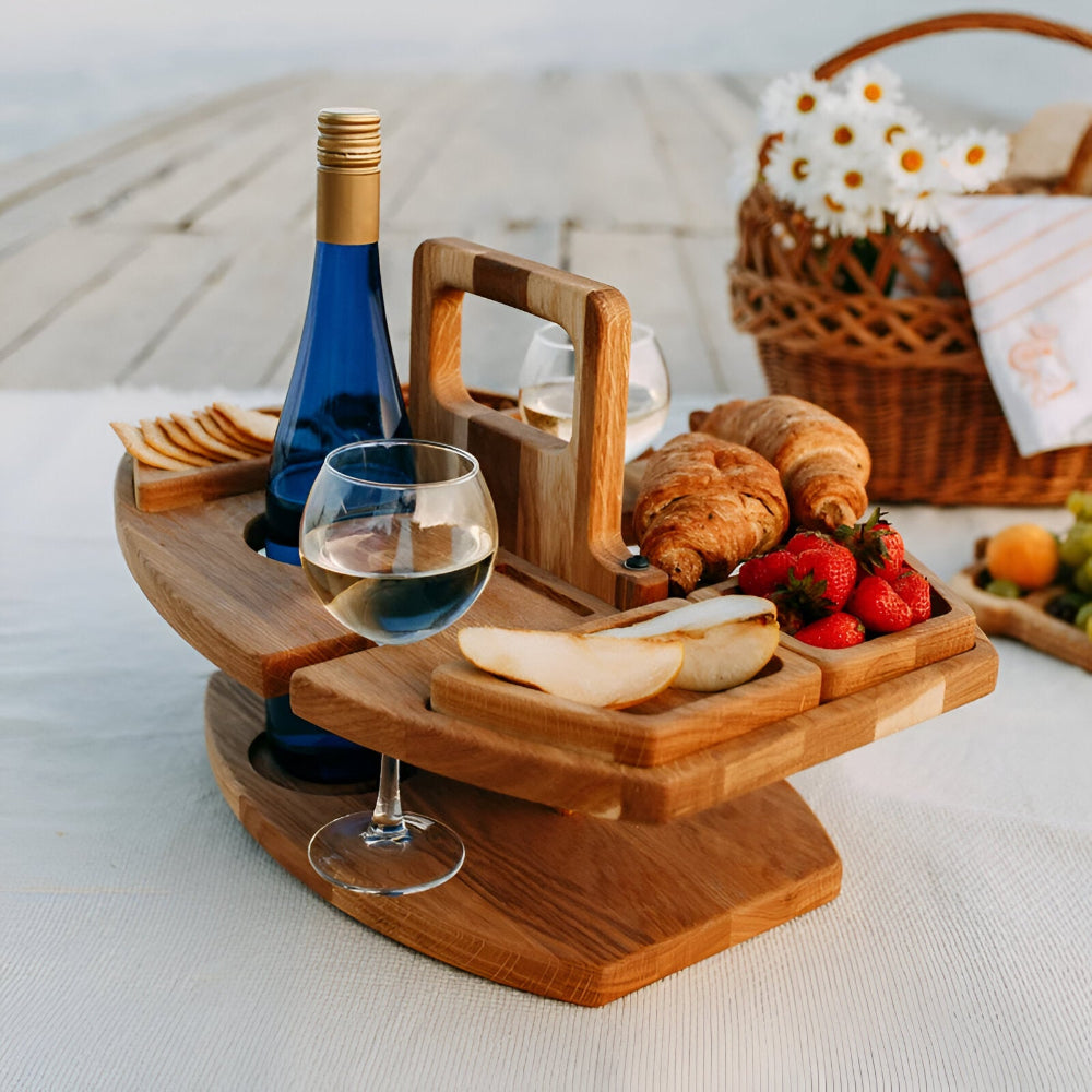 Foldable Wooden Picnic Table with Wine Holder
