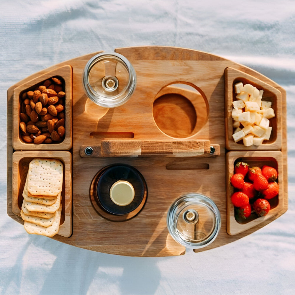 Foldable Wooden Picnic Table with Wine Holder