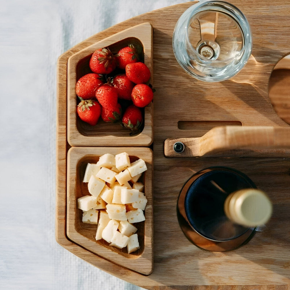Foldable Wooden Picnic Table with Wine Holder