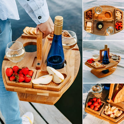 Foldable Wooden Picnic Table with Wine Holder