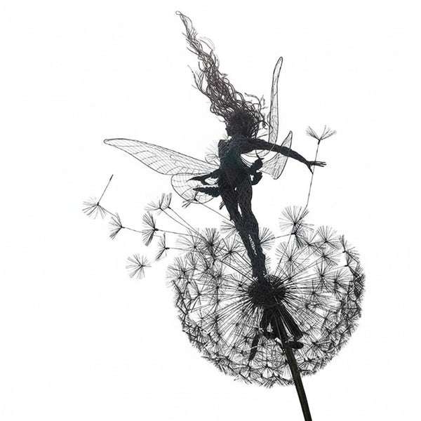 Garden Fairy Statue with Dandelion and Support Stake