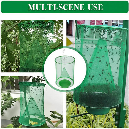 Hanging Fly Trap with Mesh Cage and Plastic Basin