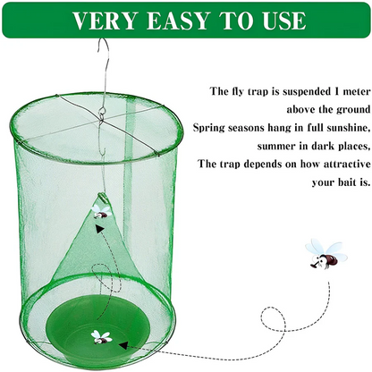 Hanging Fly Trap with Mesh Cage and Plastic Basin
