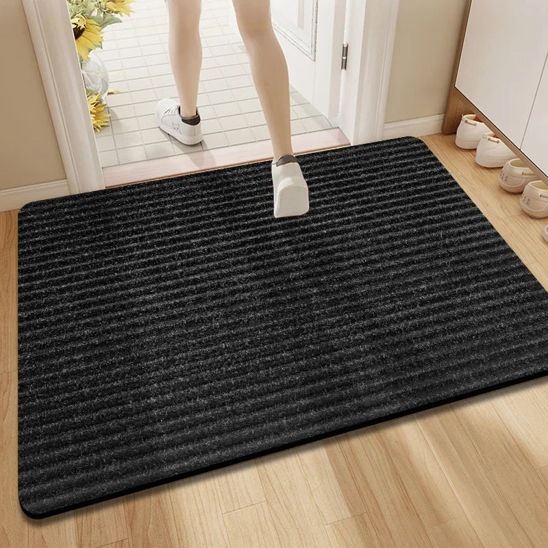 Indoor Outdoor Doormat with Anti-Slip Backing and Ribbed Stripe Design