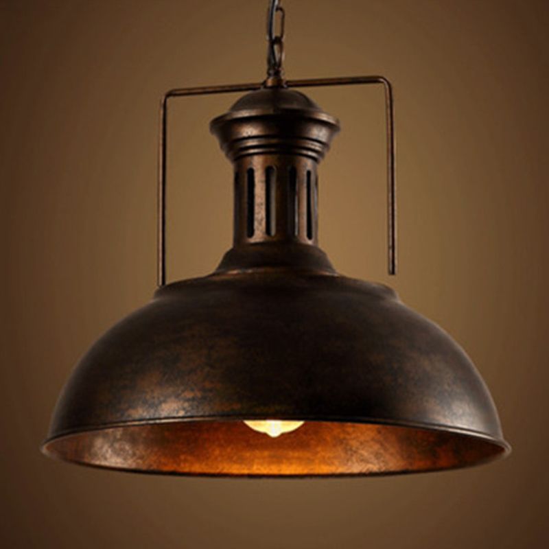Industrial Pendant Lamp with Dome Shade and Chain Suspension