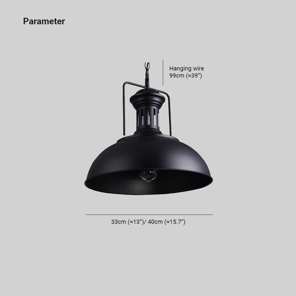 Industrial Pendant Lamp with Dome Shade and Chain Suspension