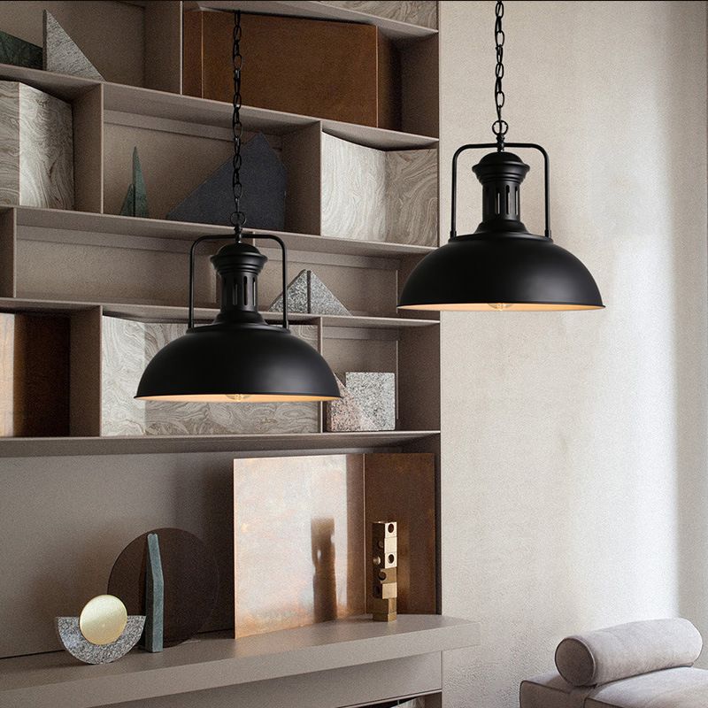 Industrial Pendant Lamp with Dome Shade and Chain Suspension