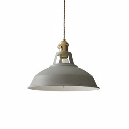 Industrial Pendant Lamp with Round Metal Shade and Twisted Fabric Cord