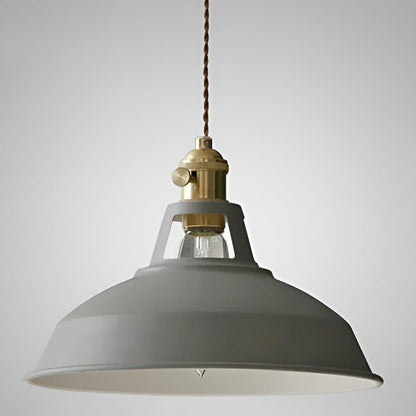Industrial Pendant Lamp with Round Metal Shade and Twisted Fabric Cord