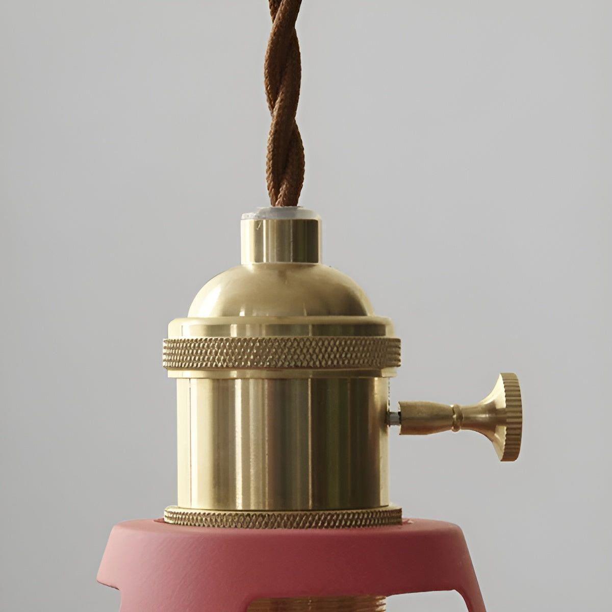 Industrial Pendant Lamp with Round Metal Shade and Twisted Fabric Cord