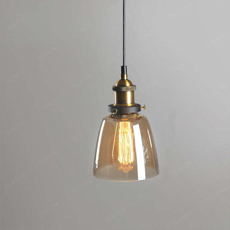 Industrial Pendant Light with Glass Shade and Adjustable Cord