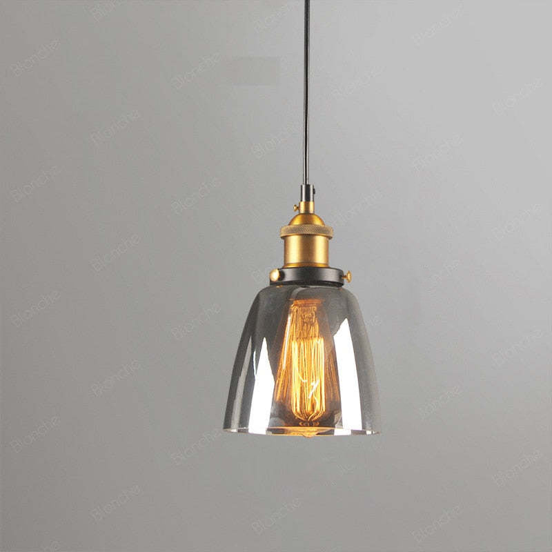 Industrial Pendant Light with Glass Shade and Adjustable Cord
