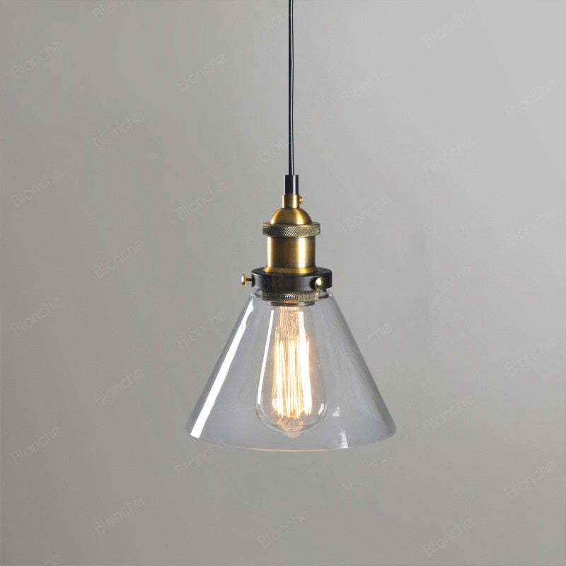 Industrial Pendant Light with Glass Shade and Adjustable Cord