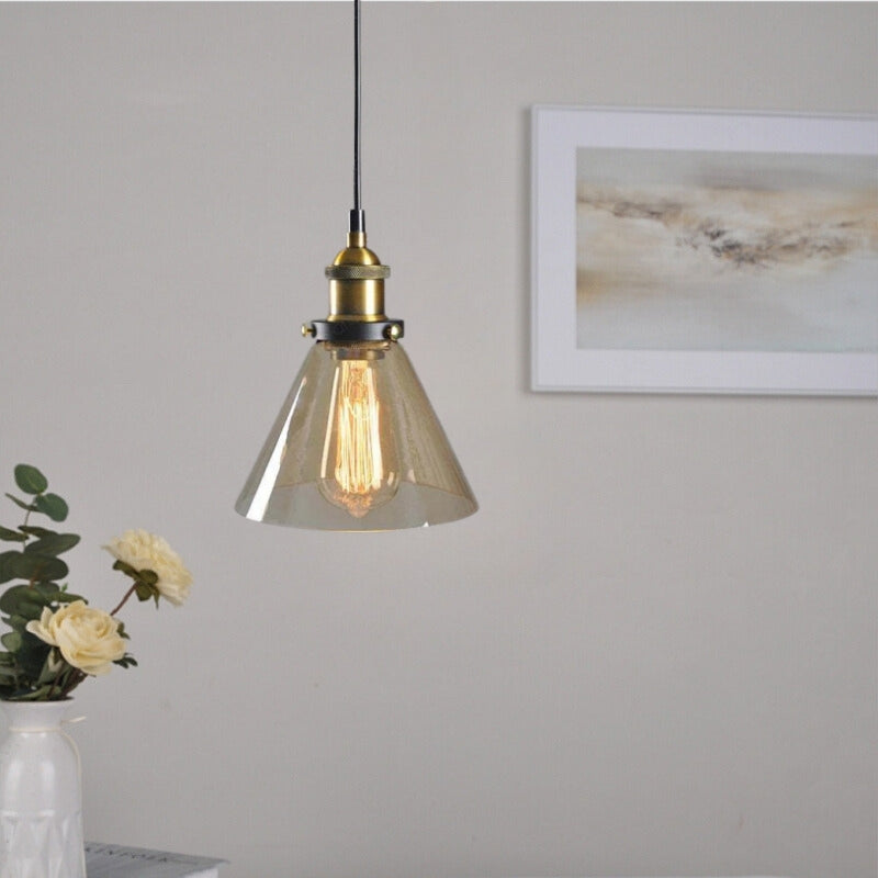 Industrial Pendant Light with Glass Shade and Adjustable Cord