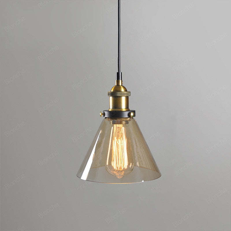 Industrial Pendant Light with Glass Shade and Adjustable Cord
