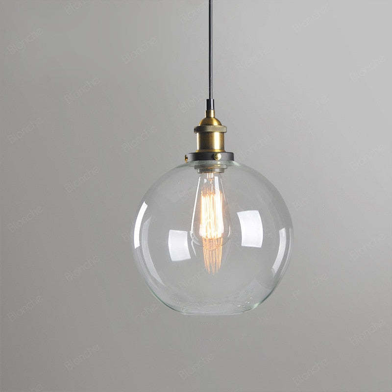 Industrial Pendant Light with Glass Shade and Adjustable Cord
