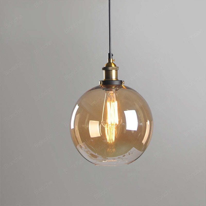 Industrial Pendant Light with Glass Shade and Adjustable Cord