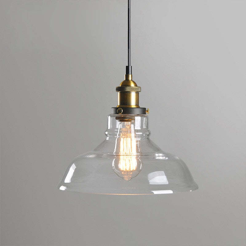 Industrial Pendant Light with Glass Shade and Adjustable Cord