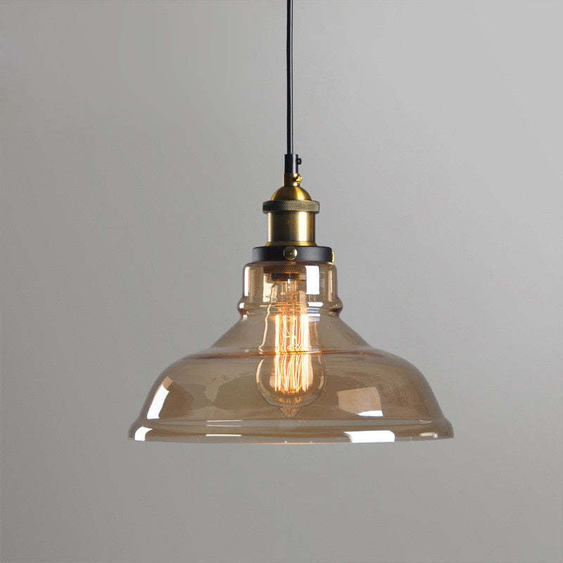 Industrial Pendant Light with Glass Shade and Adjustable Cord