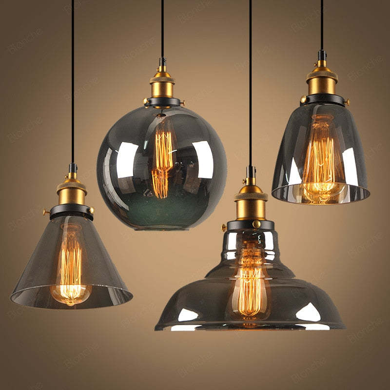 Industrial Pendant Light with Glass Shade and Adjustable Cord