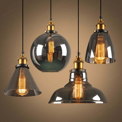 Industrial Pendant Light with Glass Shade and Adjustable Cord