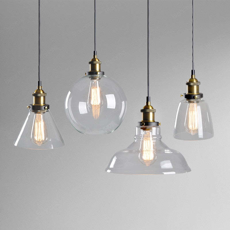 Industrial Pendant Light with Glass Shade and Adjustable Cord