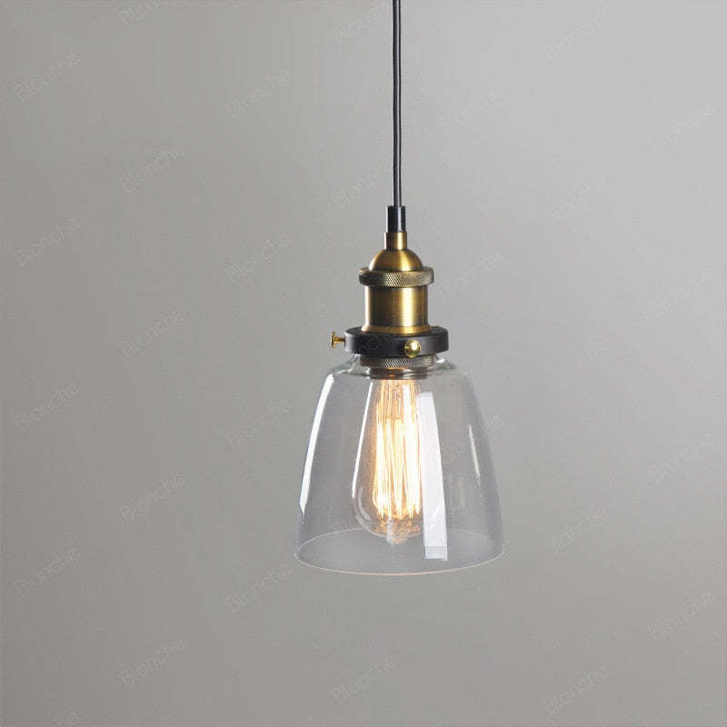 Industrial Pendant Light with Glass Shade and Adjustable Cord
