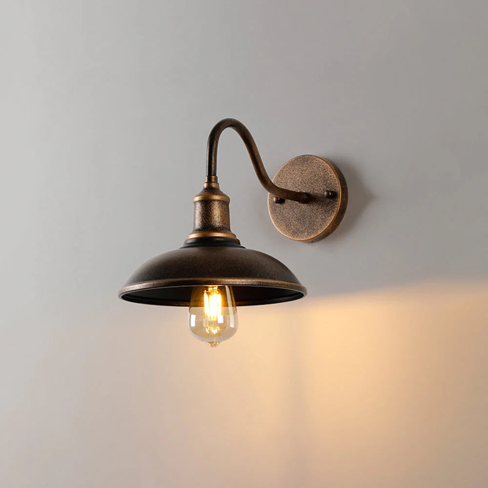 Industrial Vintage Wall Lamp with Gooseneck Arm and Dome Shade
