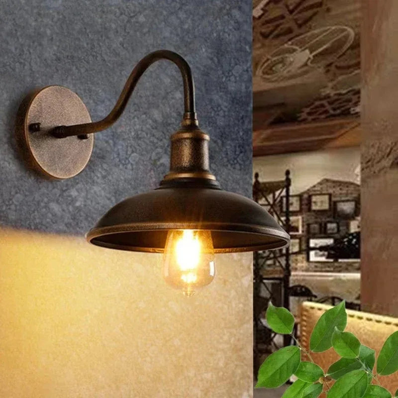 Industrial Vintage Wall Lamp with Gooseneck Arm and Dome Shade