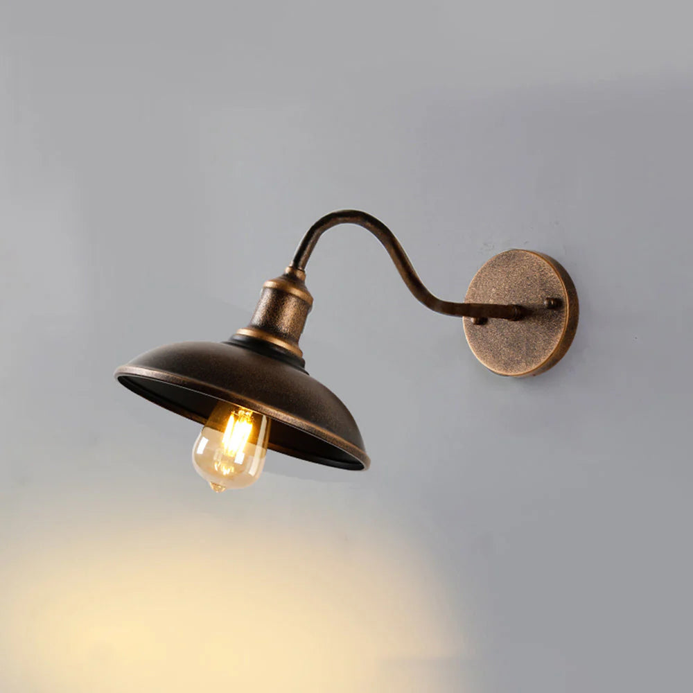 Industrial Vintage Wall Lamp with Gooseneck Arm and Dome Shade