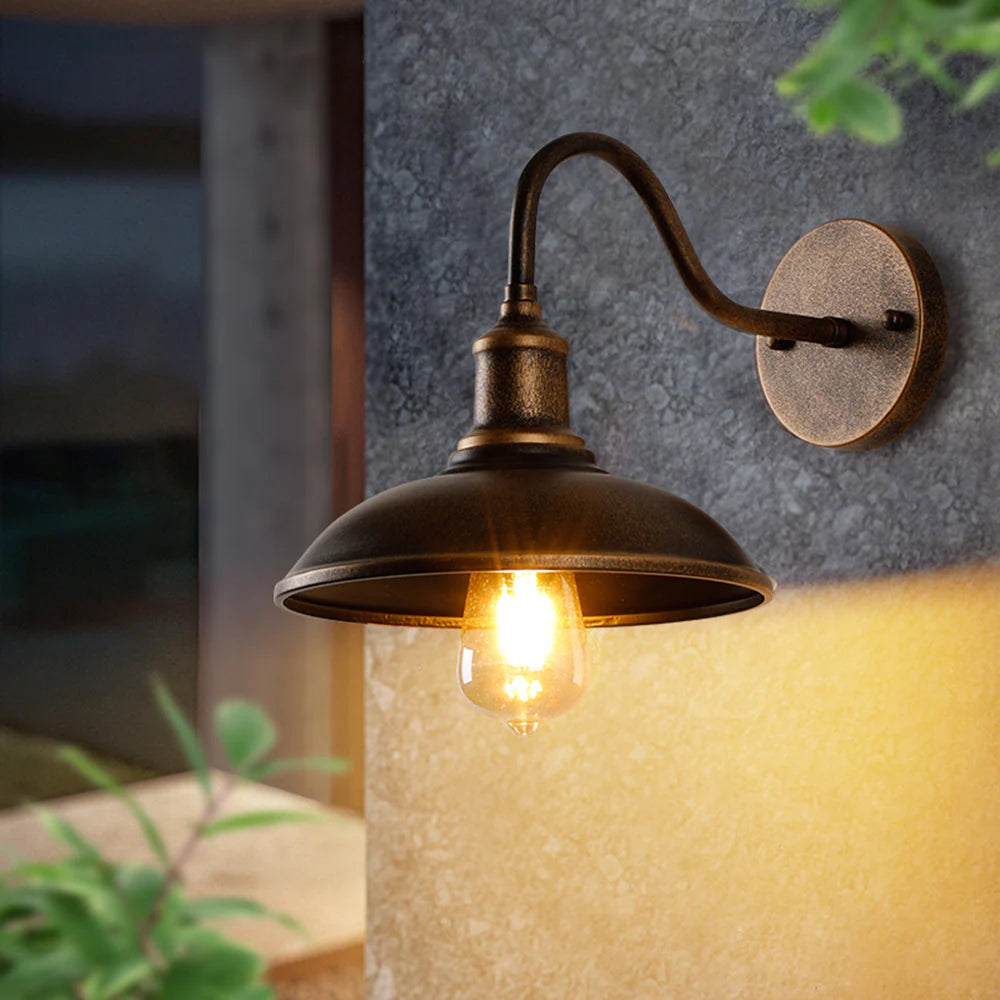 Industrial Vintage Wall Lamp with Gooseneck Arm and Dome Shade