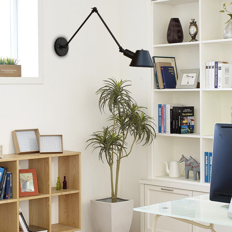 Industrial Wall Lamp with Adjustable Swing Arm and Cone Shade