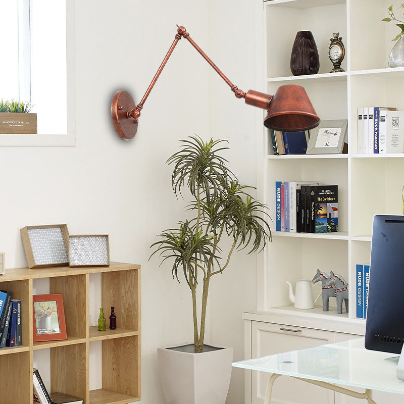 Industrial Wall Lamp with Adjustable Swing Arm and Cone Shade