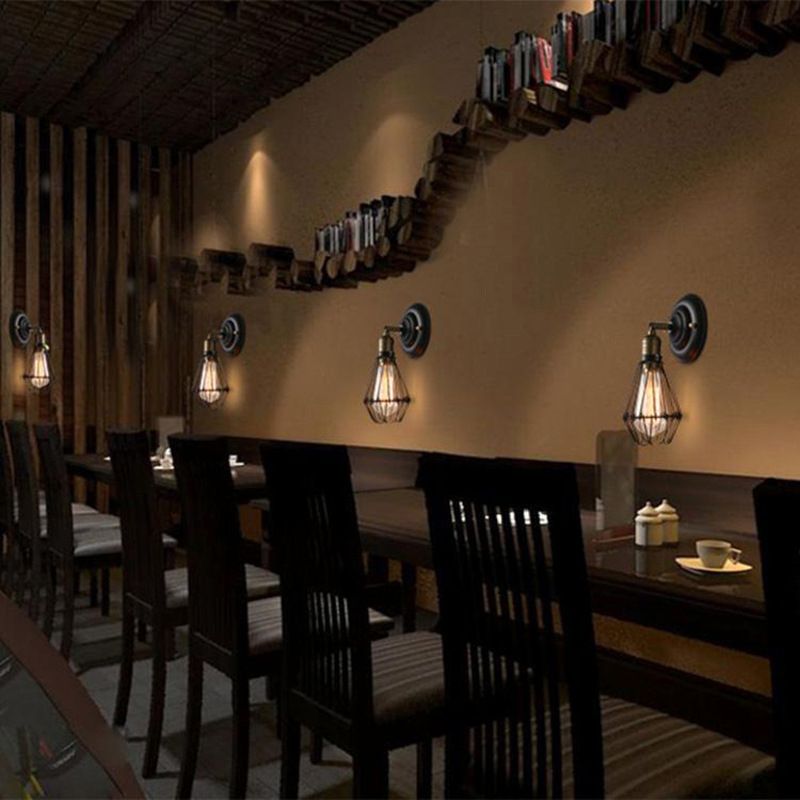 Industrial Wall Lamp with Cage Shade