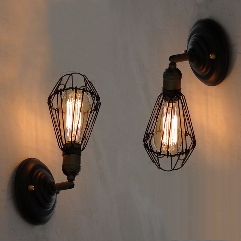 Industrial Wall Lamp with Cage Shade