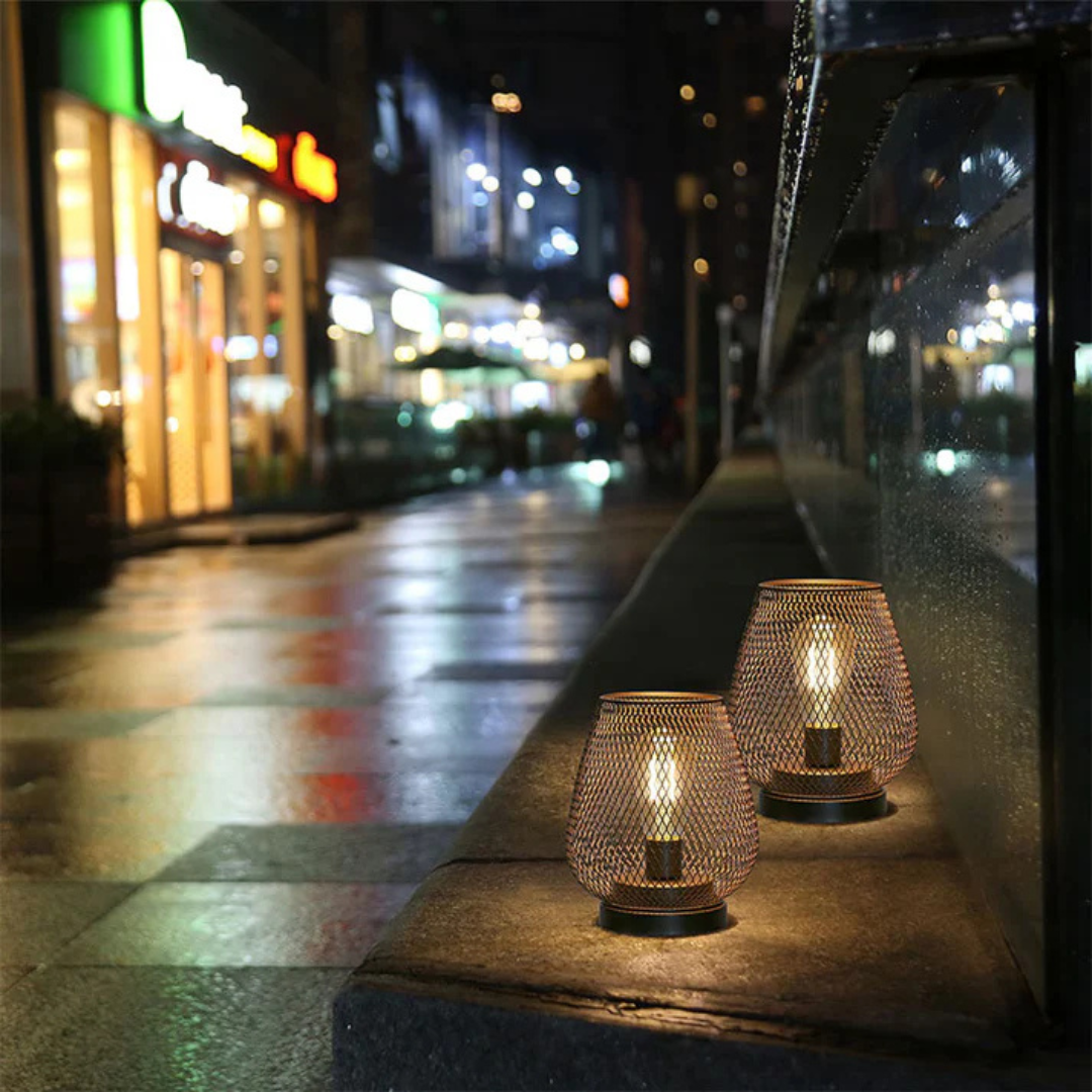 Industrial Wire Mesh Table Lamp with Battery-Operated Edison Bulb