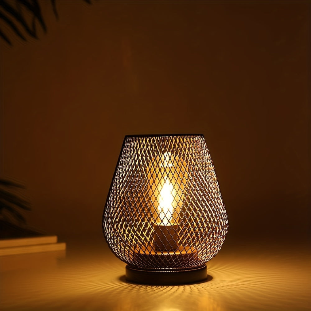 Industrial Wire Mesh Table Lamp with Battery-Operated Edison Bulb