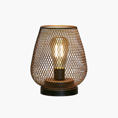 Industrial Wire Mesh Table Lamp with Battery-Operated Edison Bulb