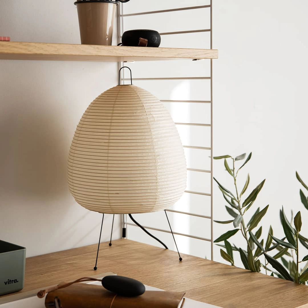 Japanese Paper Lantern Table Lamp Minimalist with Rice Paper Shade and Tripod Stand