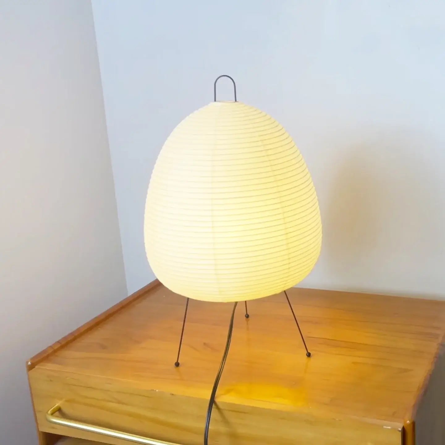 Japanese Paper Lantern Table Lamp Minimalist with Rice Paper Shade and Tripod Stand
