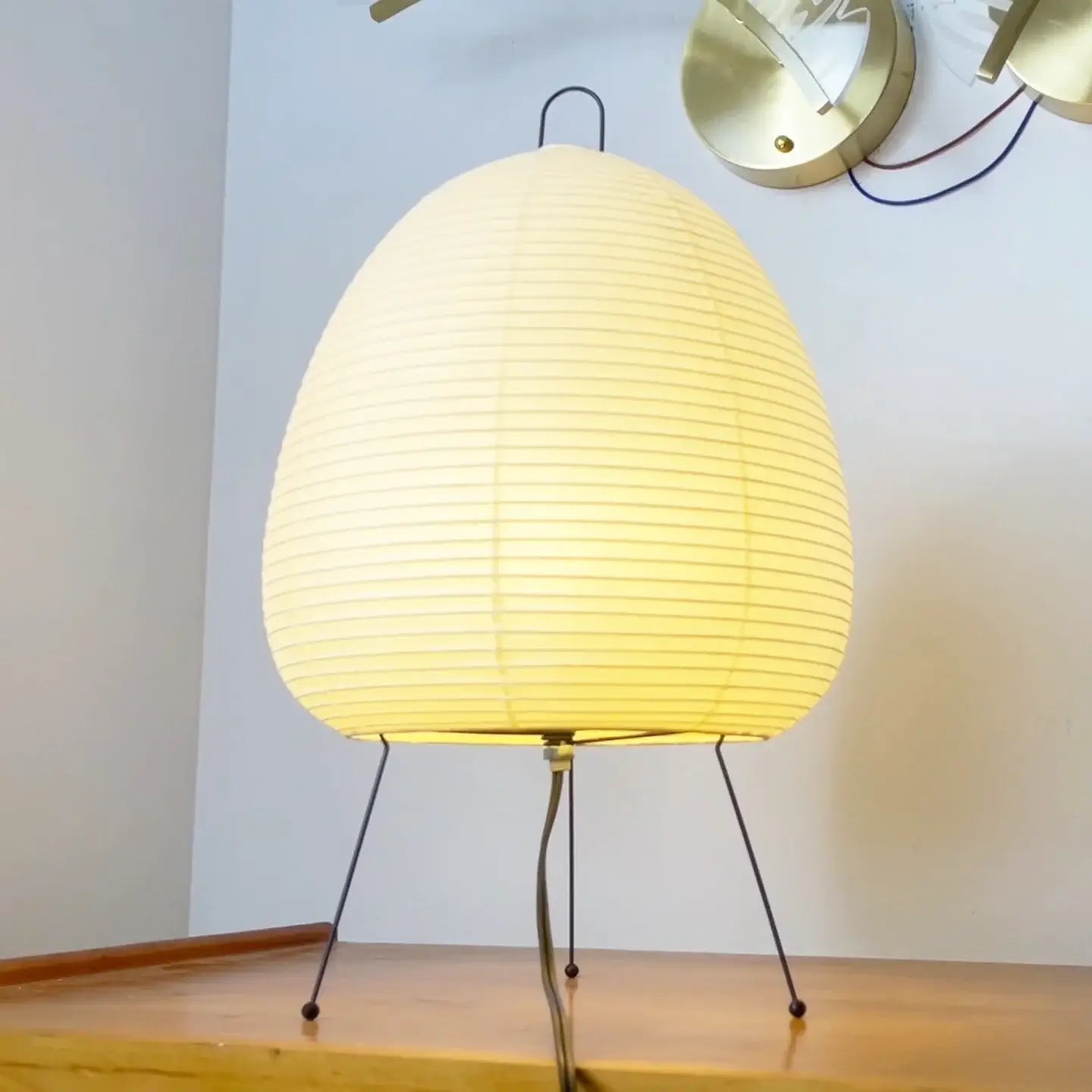 Japanese Paper Lantern Table Lamp Minimalist with Rice Paper Shade and Tripod Stand